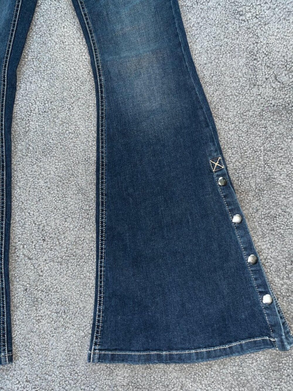 JADED LONDON Y2K Distressed Ripped Side Snap Skinny Flare Blue Denim Jeans - 25 - Picture 4 of 14